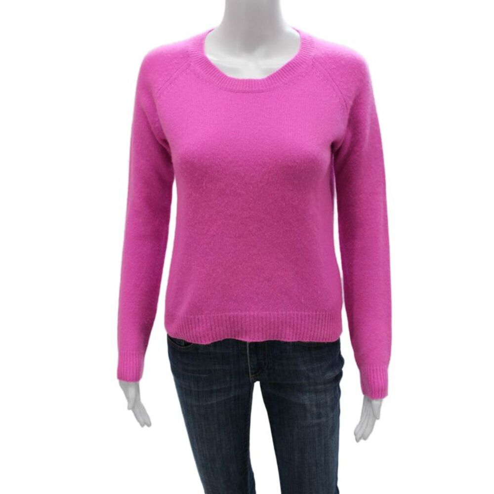 Jumper Women Pink Cashmere Crew Neck Long Sleeve Pullover Sweater Size 1